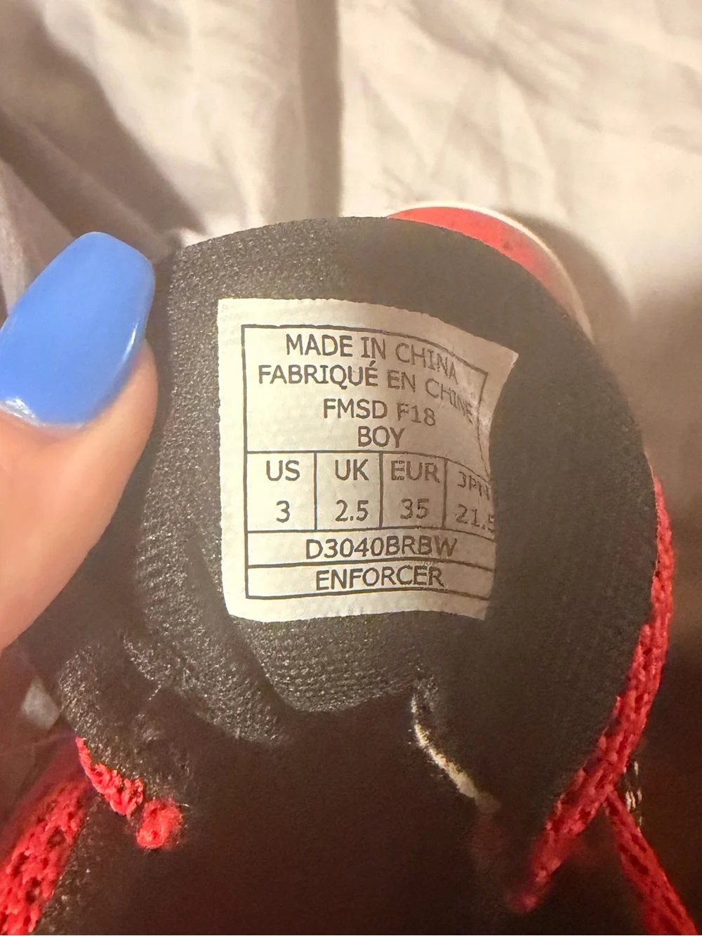 Red and Black Kids Sneakers size 3 boys